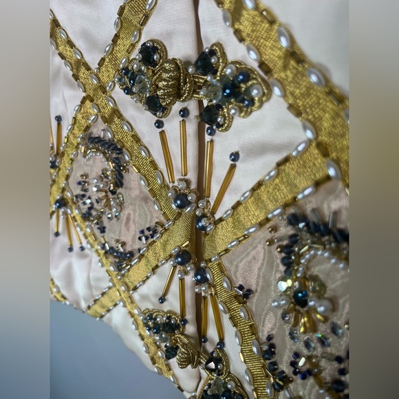 House of De Langhe Vintage Beaded Satin 3/4 Sleeve Blazer Jacket Cream Ivory - Picture 5 of 11